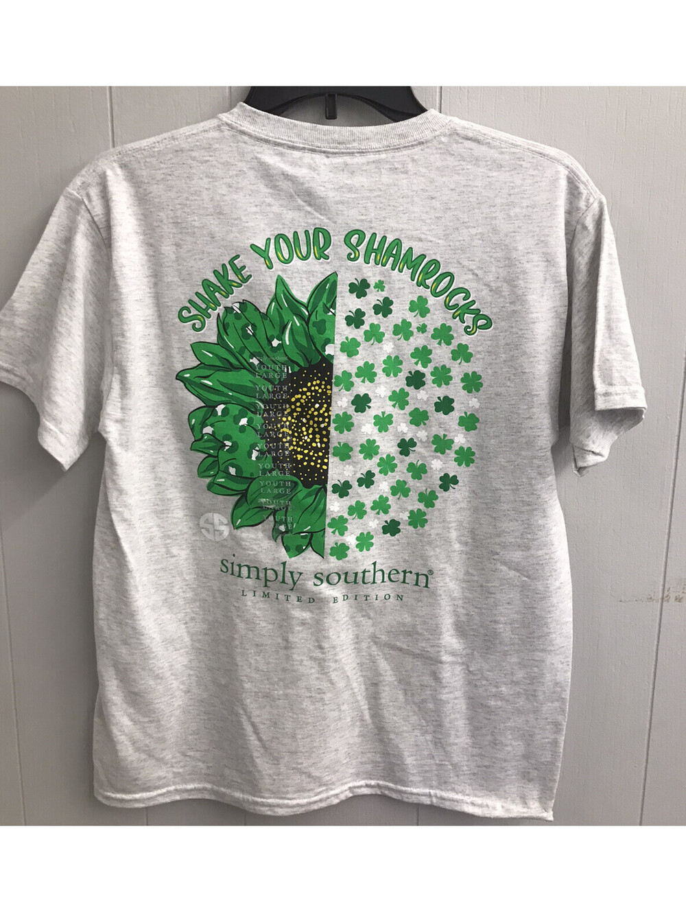 Simply Southern Tee. Gray Heather. “Shake Your Shamrocks. Size Youth Medium. NWT